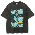 Unisex Chubby Blue Birds Printed Washed Tee