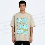 Unisex Chubby Blue Birds Printed Washed Tee