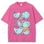 Unisex Chubby Blue Birds Printed Washed Tee