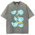 Unisex Chubby Blue Birds Printed Washed Tee