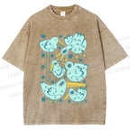 Unisex Chubby Blue Birds Printed Washed Tee