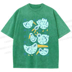 Unisex Chubby Blue Birds Printed Washed Tee