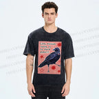Unisex Magic Crow Bird Printed Washed Tee