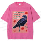 Unisex Magic Crow Bird Printed Washed Tee