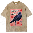 Unisex Magic Crow Bird Printed Washed Tee