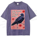 Unisex Magic Crow Bird Printed Washed Tee