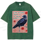 Unisex Magic Crow Bird Printed Washed Tee
