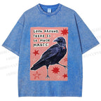Unisex Magic Crow Bird Printed Washed Tee