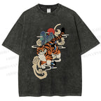 Unisex Japanese Tiger in Smog Printed Washed Tee