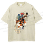 Unisex Japanese Tiger in Smog Printed Washed Tee