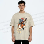 Unisex Japanese Tiger in Smog Printed Washed Tee
