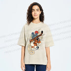 Unisex Japanese Tiger in Smog Printed Washed Tee