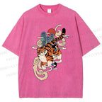 Unisex Japanese Tiger in Smog Printed Washed Tee
