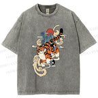 Unisex Japanese Tiger in Smog Printed Washed Tee