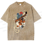 Unisex Japanese Tiger in Smog Printed Washed Tee