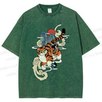 Unisex Japanese Tiger in Smog Printed Washed Tee