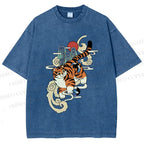 Unisex Japanese Tiger in Smog Printed Washed Tee