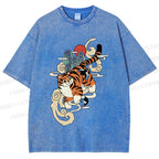 Unisex Japanese Tiger in Smog Printed Washed Tee