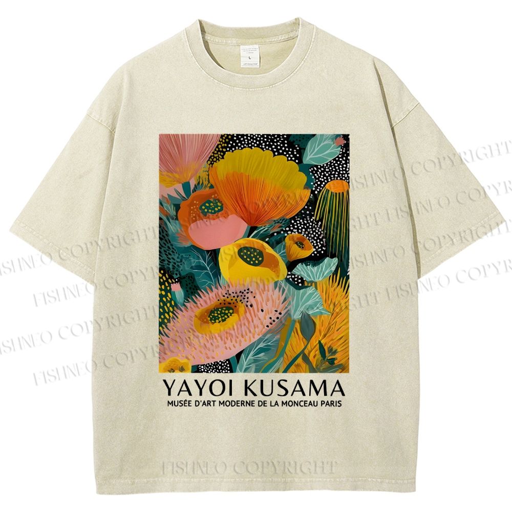 Unisex Yayoi Kusama Yellow Flowers Printed Washed Tee