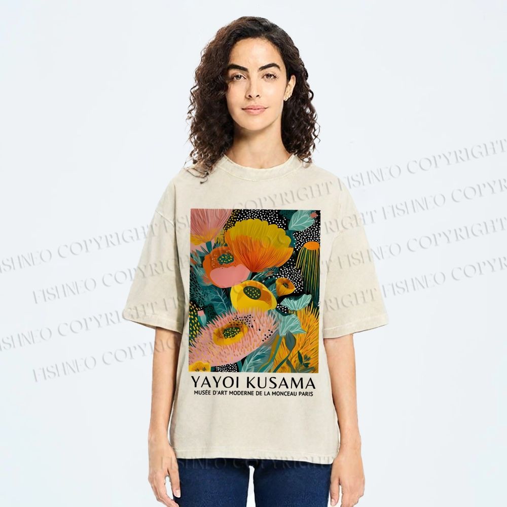 Unisex Yayoi Kusama Yellow Flowers Printed Washed Tee