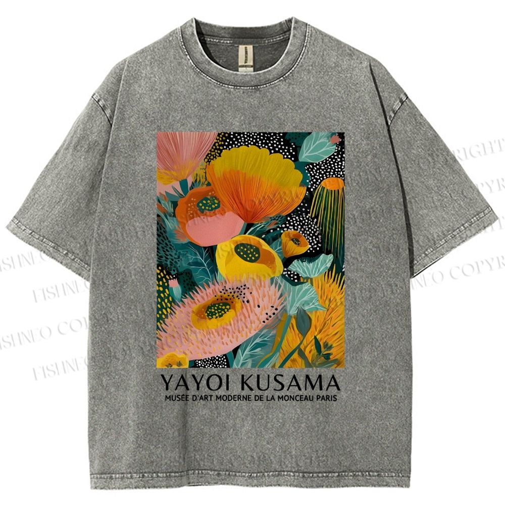 Unisex Yayoi Kusama Yellow Flowers Printed Washed Tee