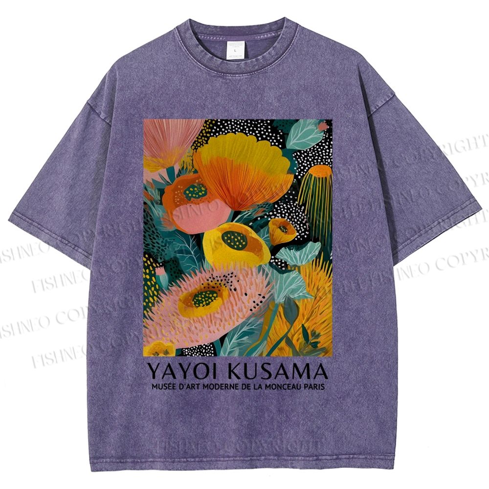 Unisex Yayoi Kusama Yellow Flowers Printed Washed Tee