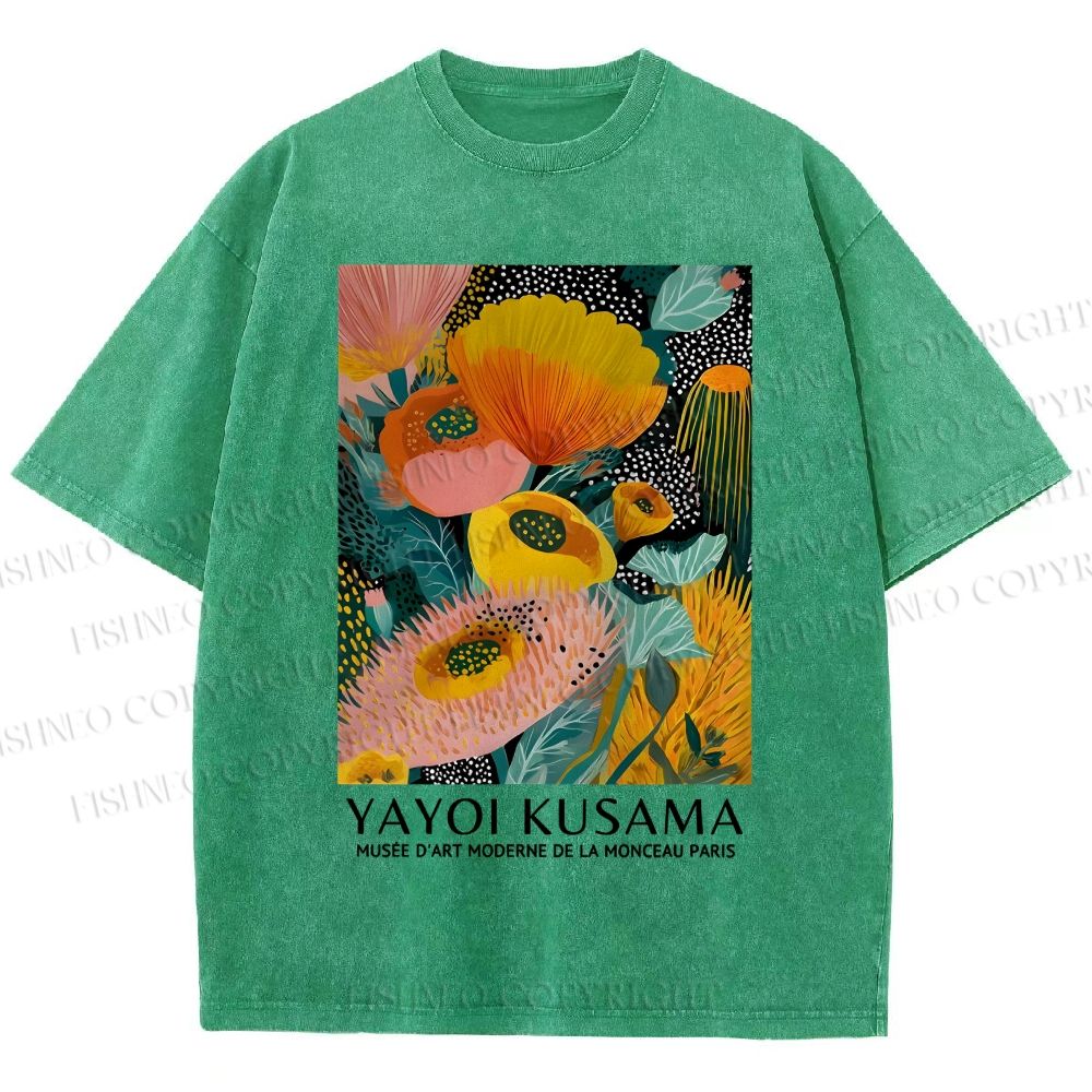 Unisex Yayoi Kusama Yellow Flowers Printed Washed Tee