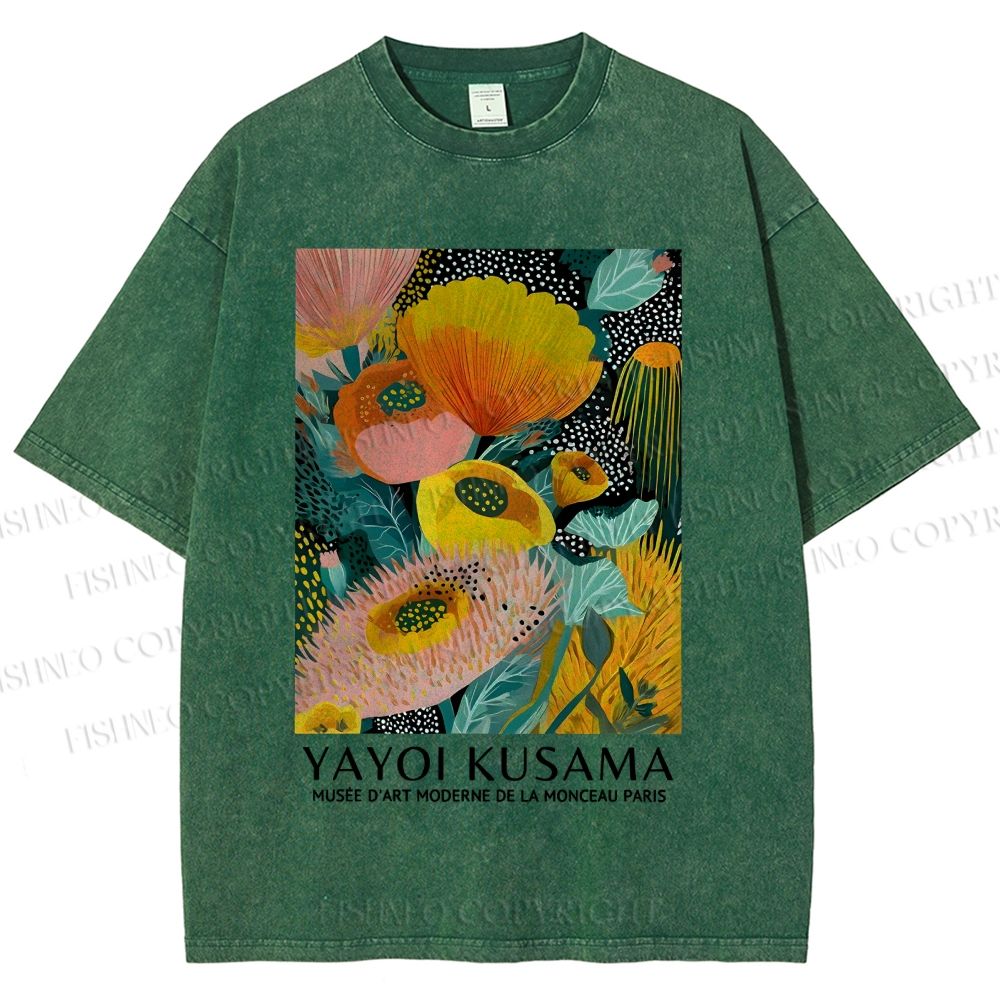 Unisex Yayoi Kusama Yellow Flowers Printed Washed Tee