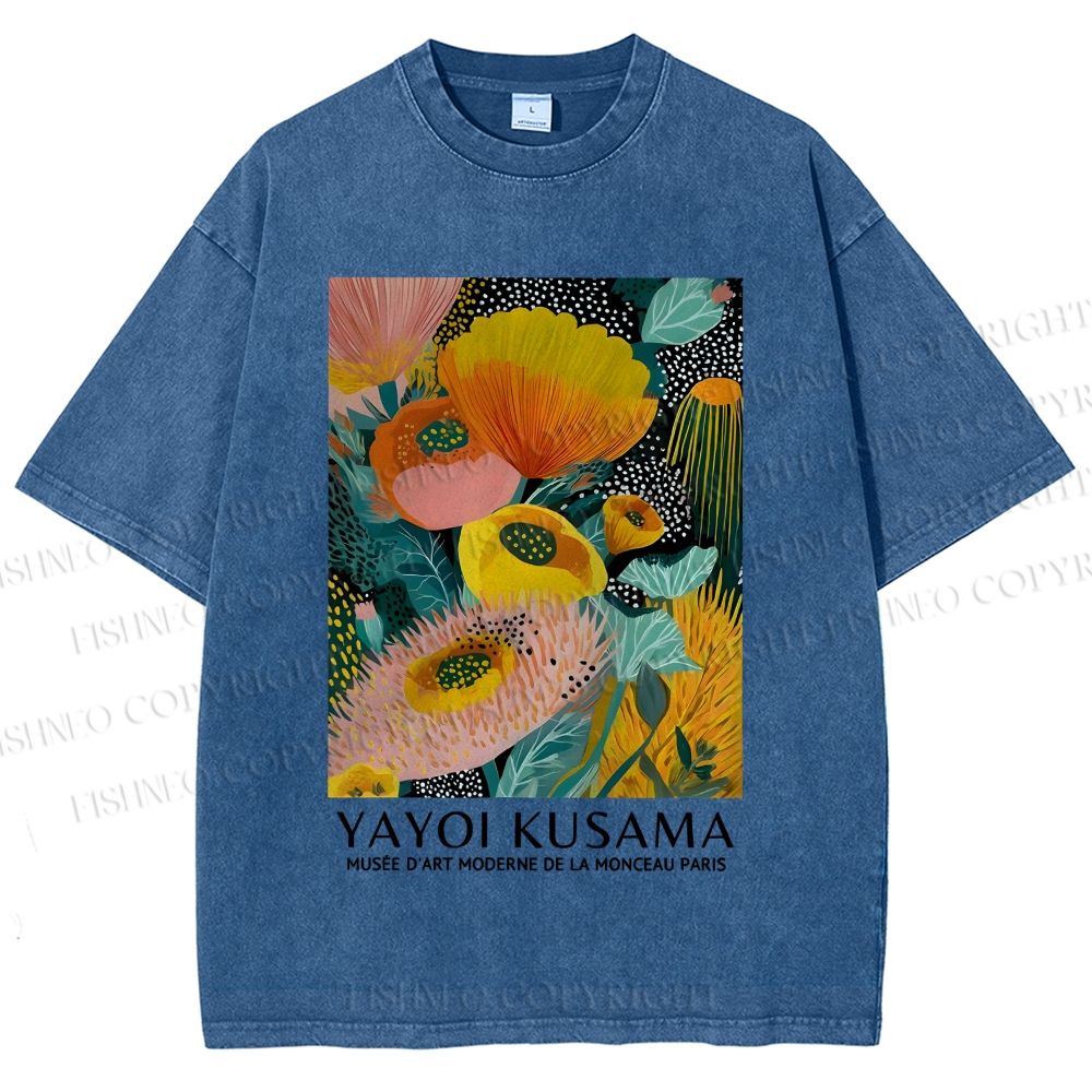 Unisex Yayoi Kusama Yellow Flowers Printed Washed Tee