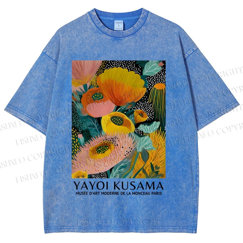 Unisex Yayoi Kusama Yellow Flowers Printed Washed Tee