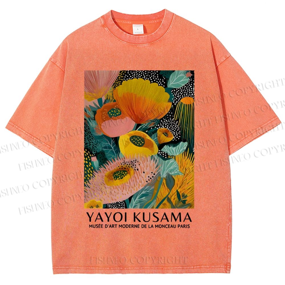 Unisex Yayoi Kusama Yellow Flowers Printed Washed Tee