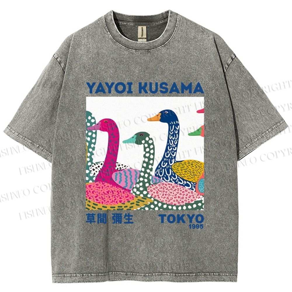 Unisex Yayoi Kusama Multicolor Goose Printed Washed Tee