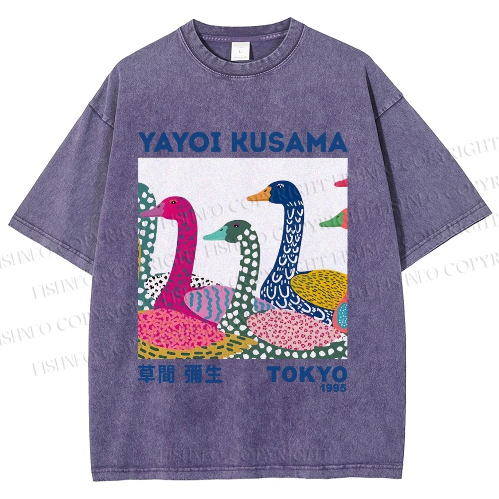 Unisex Yayoi Kusama Multicolor Goose Printed Washed Tee