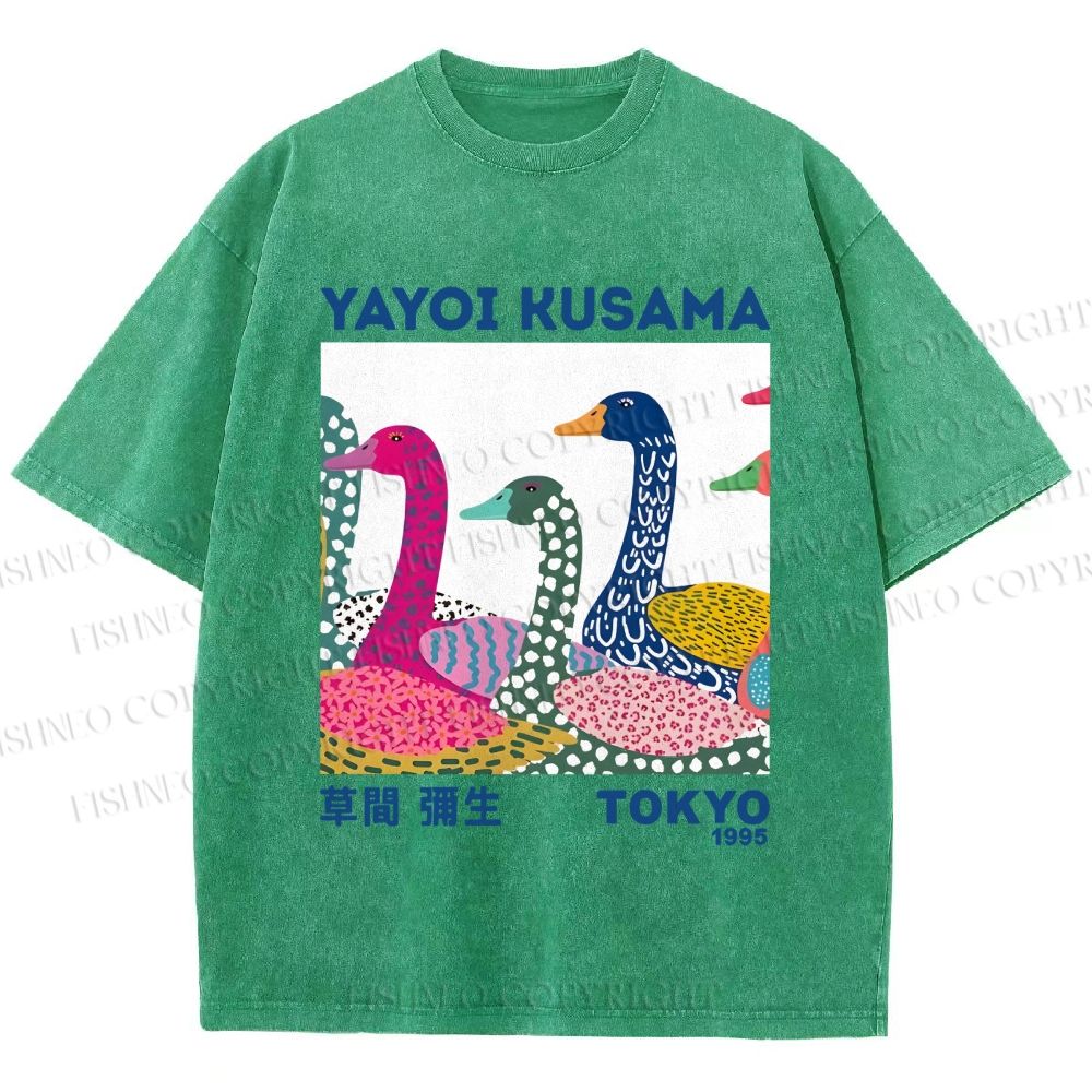 Unisex Yayoi Kusama Multicolor Goose Printed Washed Tee