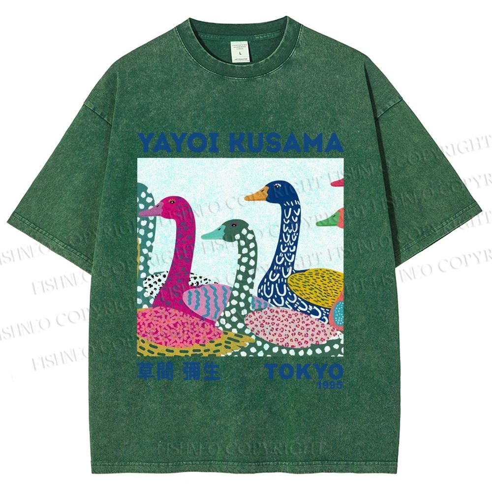 Unisex Yayoi Kusama Multicolor Goose Printed Washed Tee