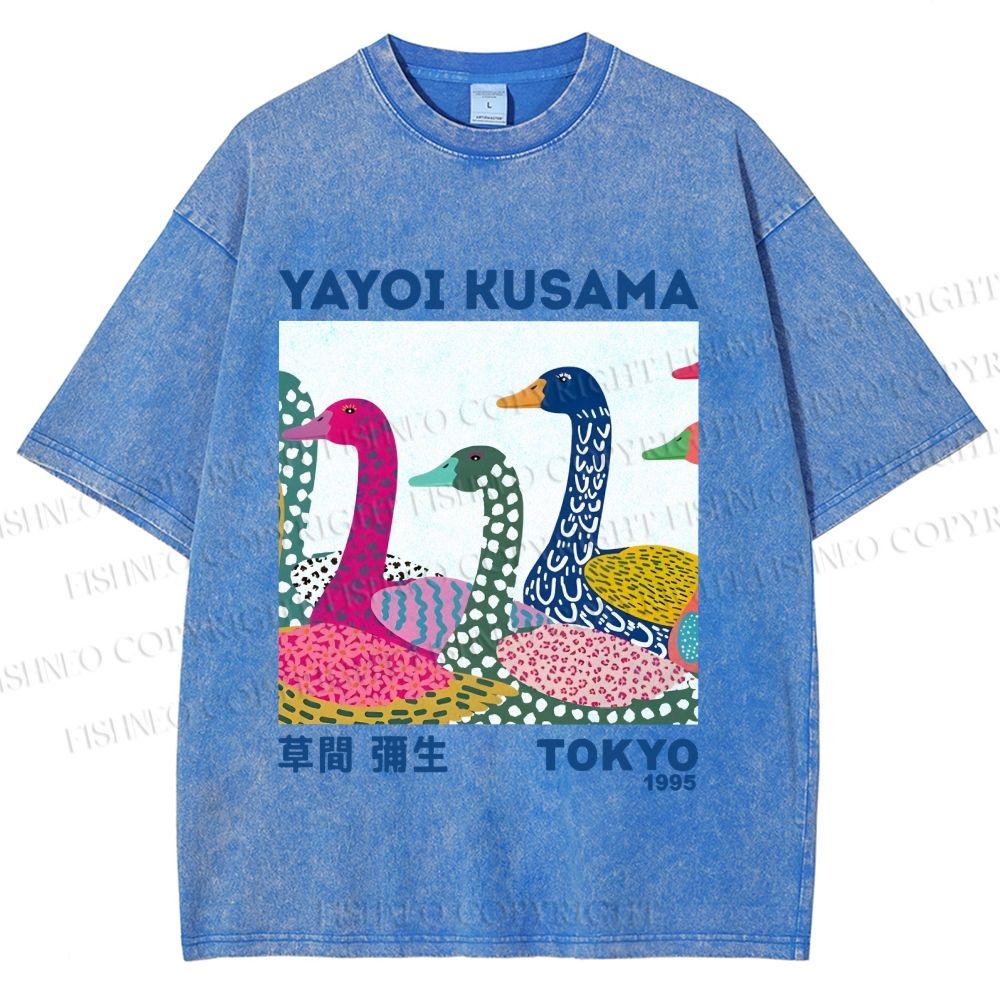 Unisex Yayoi Kusama Multicolor Goose Printed Washed Tee