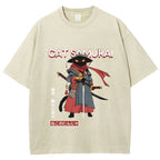 Cat Samurai Vintage Wash Japanese Design T-Shirt