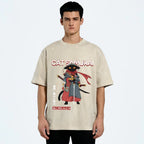 Cat Samurai Vintage Wash Japanese Design T-Shirt