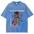 Cat Samurai Vintage Wash Japanese Design T-Shirt