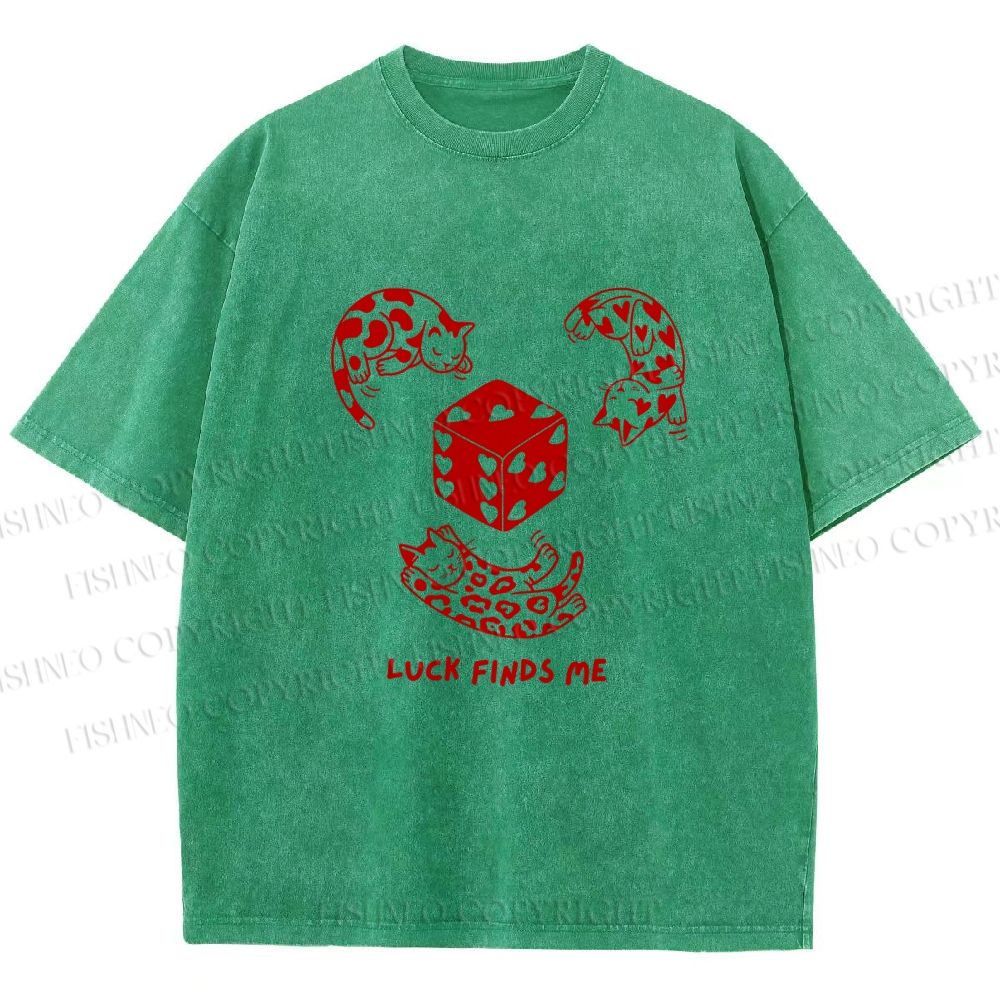 Unisex Luck Finds Me Cats Printed Washed Tee