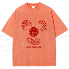 Unisex Luck Finds Me Cats Printed Washed Tee