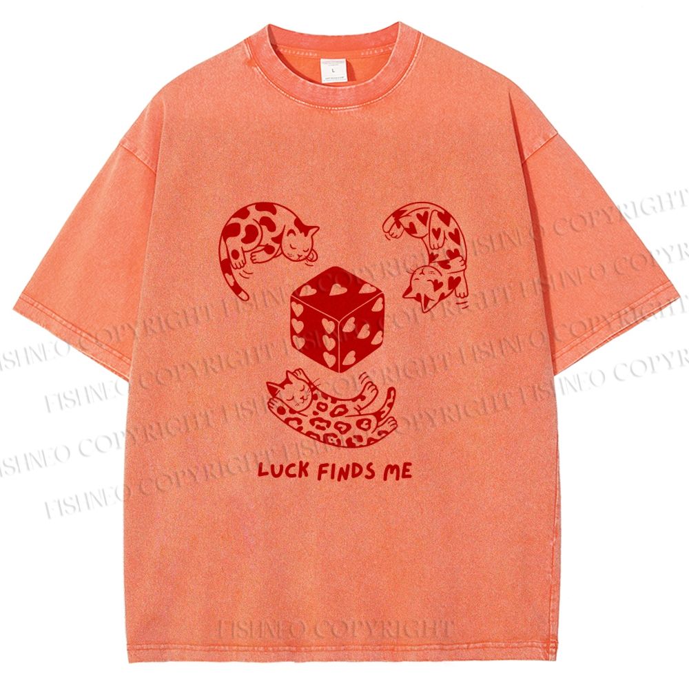 Unisex Luck Finds Me Cats Printed Washed Tee