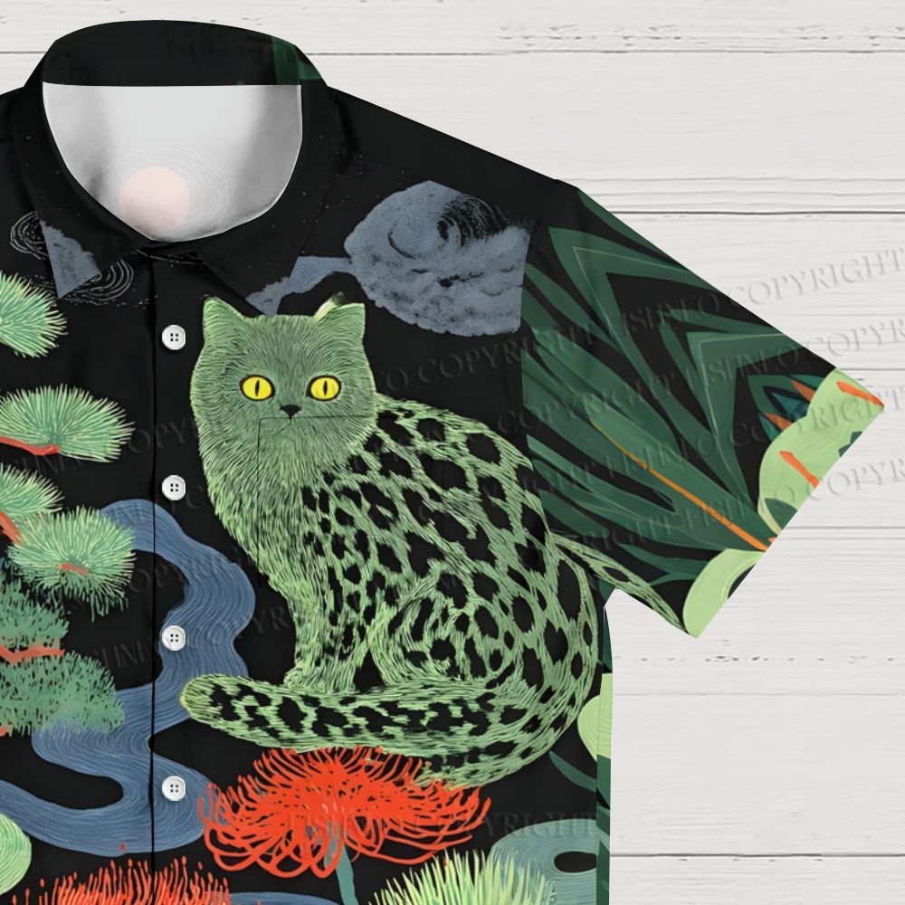 Green Cat In Forest Hawaiian Shirt
