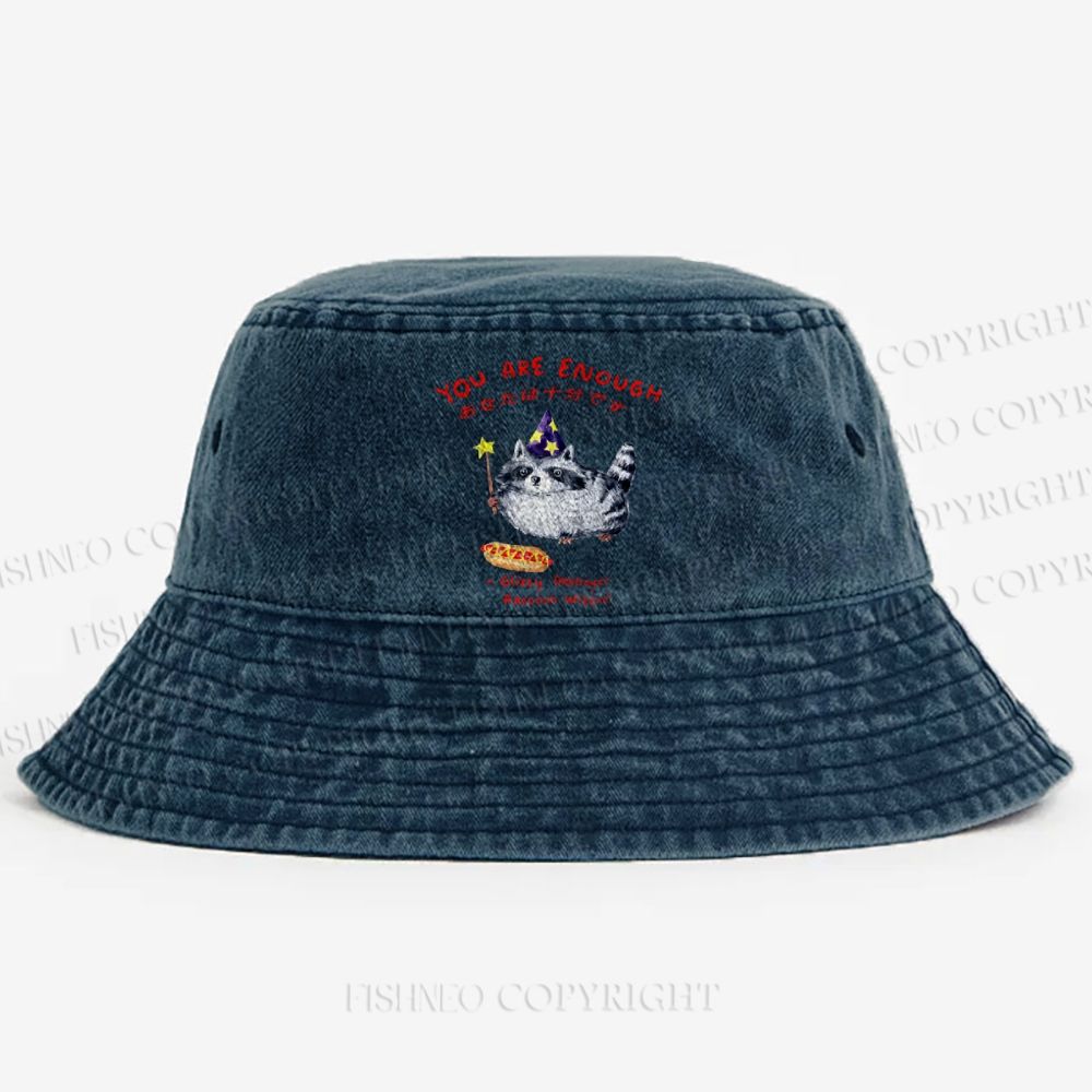 Raccoon Wizard You Are Enough Printed Washed Bucket Hat