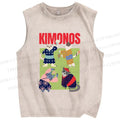 Unisex Kimono Cat Printed Washed Tank Top