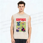 Unisex Kimono Cat Printed Washed Tank Top