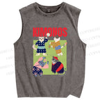 Unisex Kimono Cat Printed Washed Tank Top