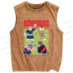 Unisex Kimono Cat Printed Washed Tank Top