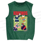 Unisex Kimono Cat Printed Washed Tank Top