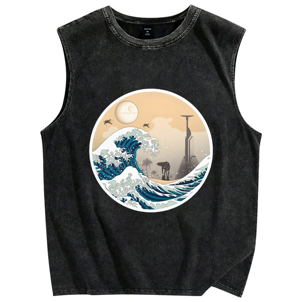 The Great Wave off Scarif Vintage Distressed Washed Tank Top